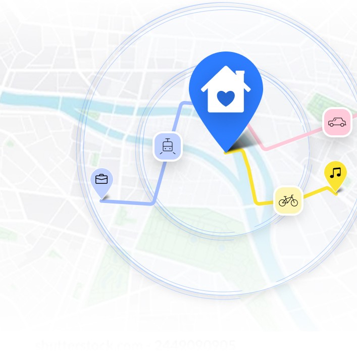 Kaartweergave van je afstand van huis naar werkplek.